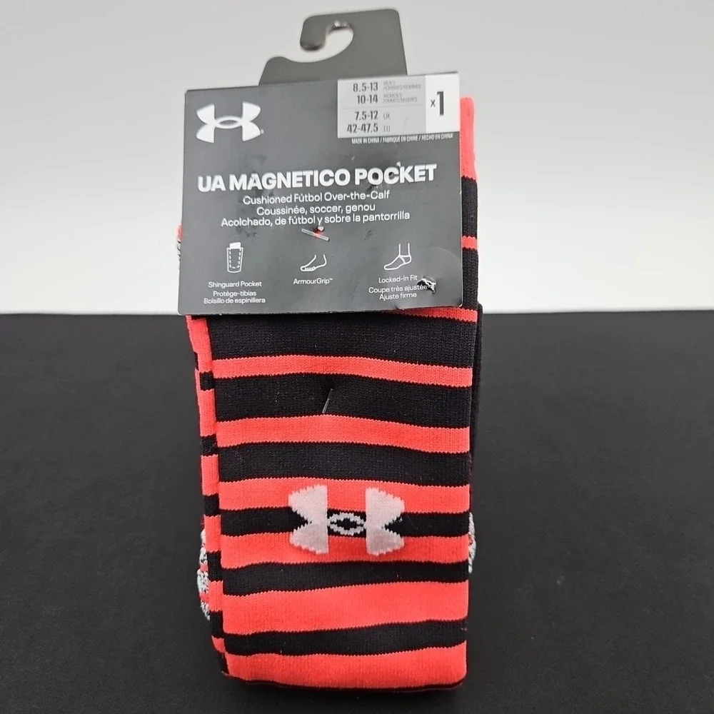 Under Armour UA Magnetico Pocket Soccer Over The Calf Socks Black Pink Sz 8.5-13